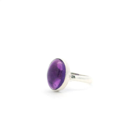 View of Amethyst Ring - Oval Cabochon Bezel Set in Simple 925 Sterling Silver sz7