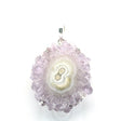 View of Amethyst Stalactite Slice Pendant - Light Purple Stalactite with Sage Green & Beige Crooked Smile Face Prong Set in Simple 925 Sterling Silver