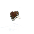 View of Noreena Jasper Ring - Heart Cabochon with Angular Gold Striations & Light & Dark Gray Inclusions Bezel Set with Beaded Detail in 925 Sterling Silver sz5