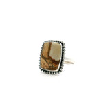 View of Picture Jasper Ring - Rectangle Cabochon with Beige Rectangle & Dark Brown L Bezel Set with Beaded Detail in 925 Sterling Silver sz7