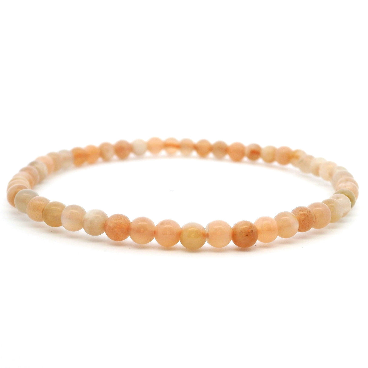 View of Peach Moonstone Beaded Bracelet 4mm Rounds