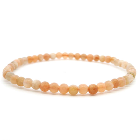 View of Peach Moonstone Beaded Bracelet 4mm Rounds