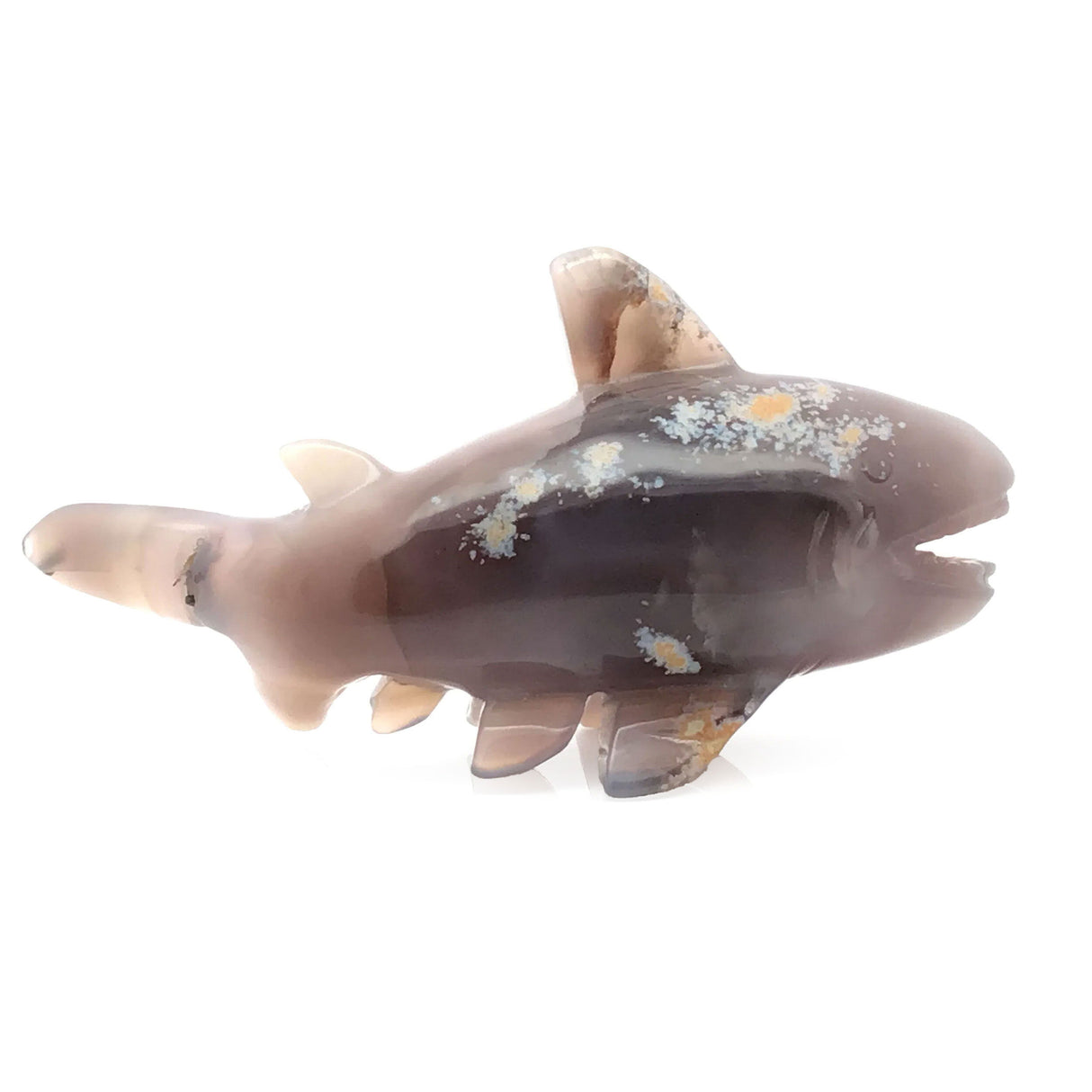 View of Agate Druze Geode Shark Carving