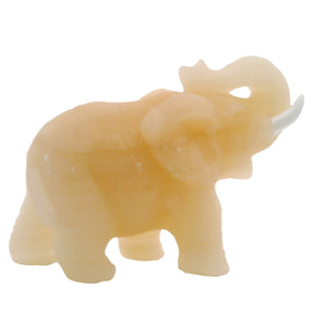 View of Amber Onyx Elephant Carving with White Tusks