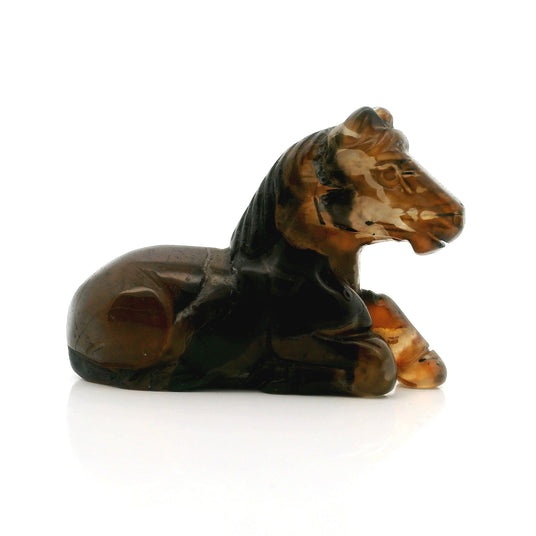 View of Black Sardonyx Horse Carving - Laying Down Posture