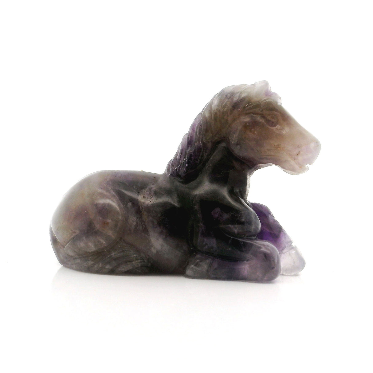 View of Chevron Amethyst Horse Carving - Laying Down Posture
