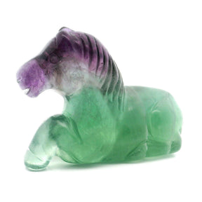 View of Green and Purple Fluorite Horse Carving - Laying Down Posture
