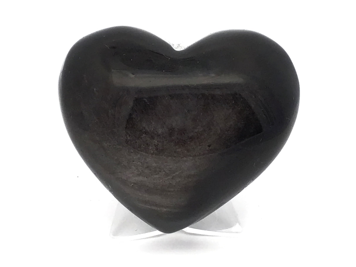 Silver Sheen Obsidian Heart on Lucite Stand