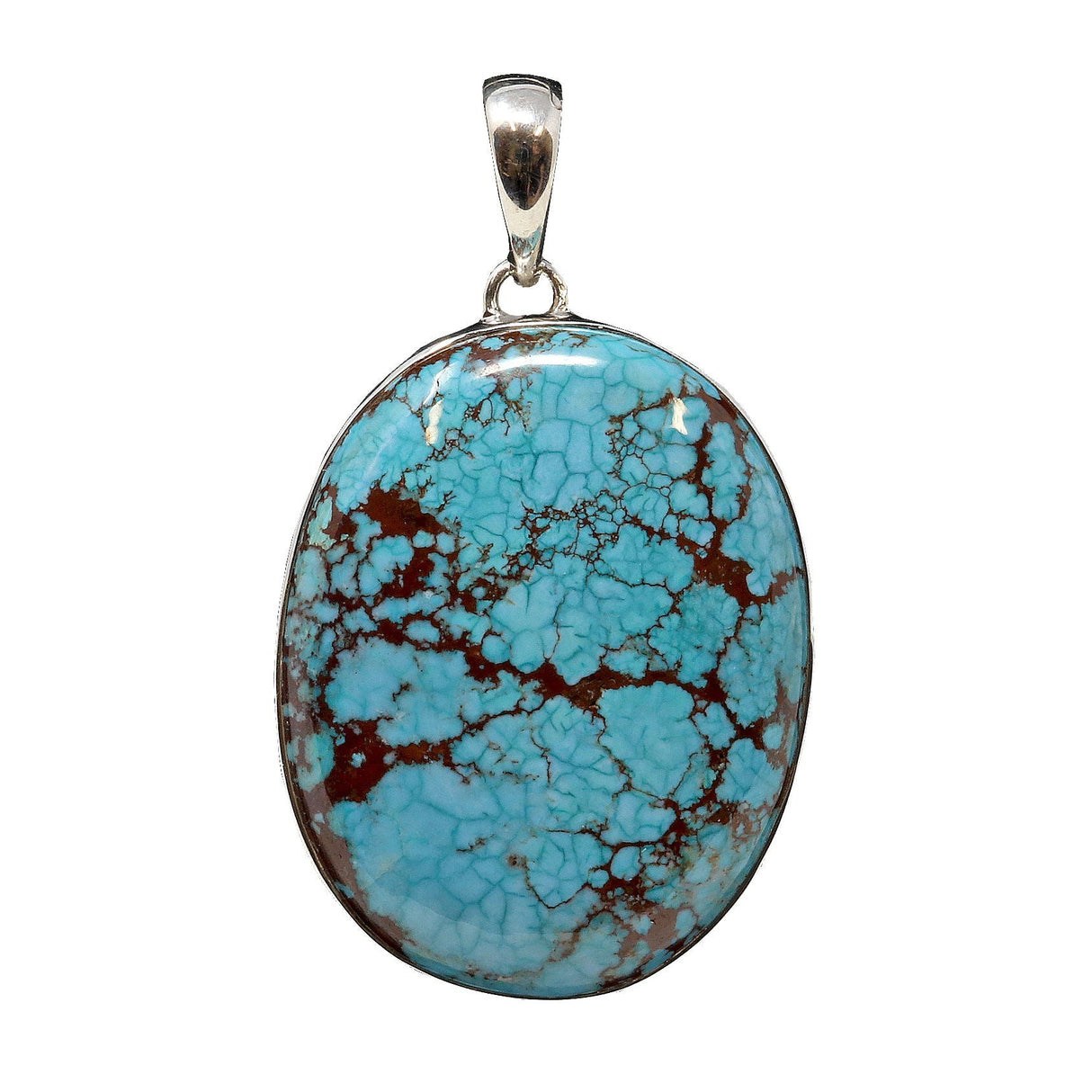 Turquoise Pendant - Oval Cabochon With Silver Bezel