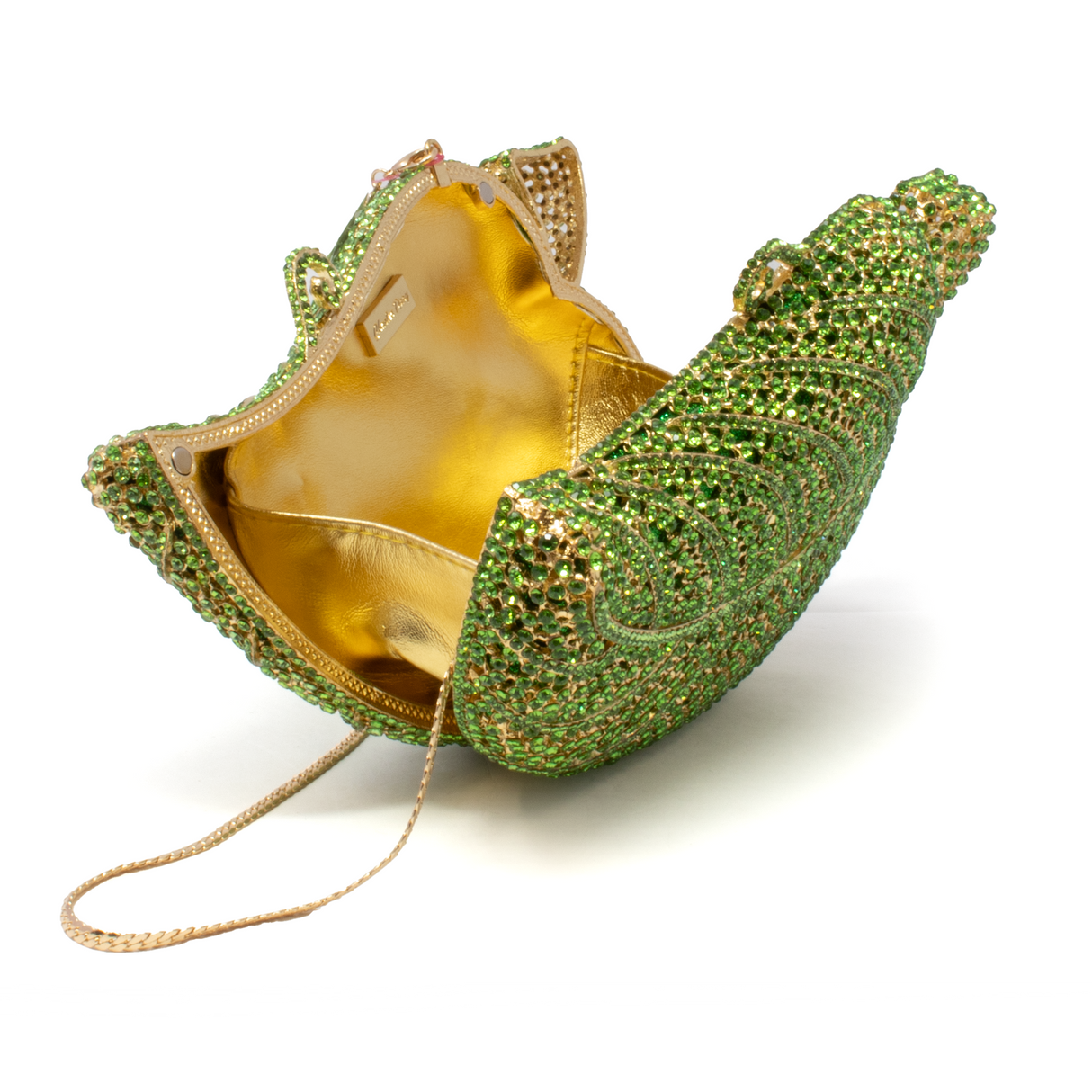 Big Leaf Crystal Purse with Chain - Lime Green