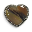 Rare Earth Gallery heart-shaped Arizona petrified wood ring with a fancy silver rope bezel and beaded accents