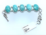 Amazonite Link Bracelet - 5 Oval Cabochons With Simple Silver Bezels & Double Hinge Links