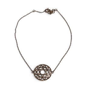 Rare Earth Gallery sterling silver heart chakra choker with rose gold overlay and sacred geometry pendant