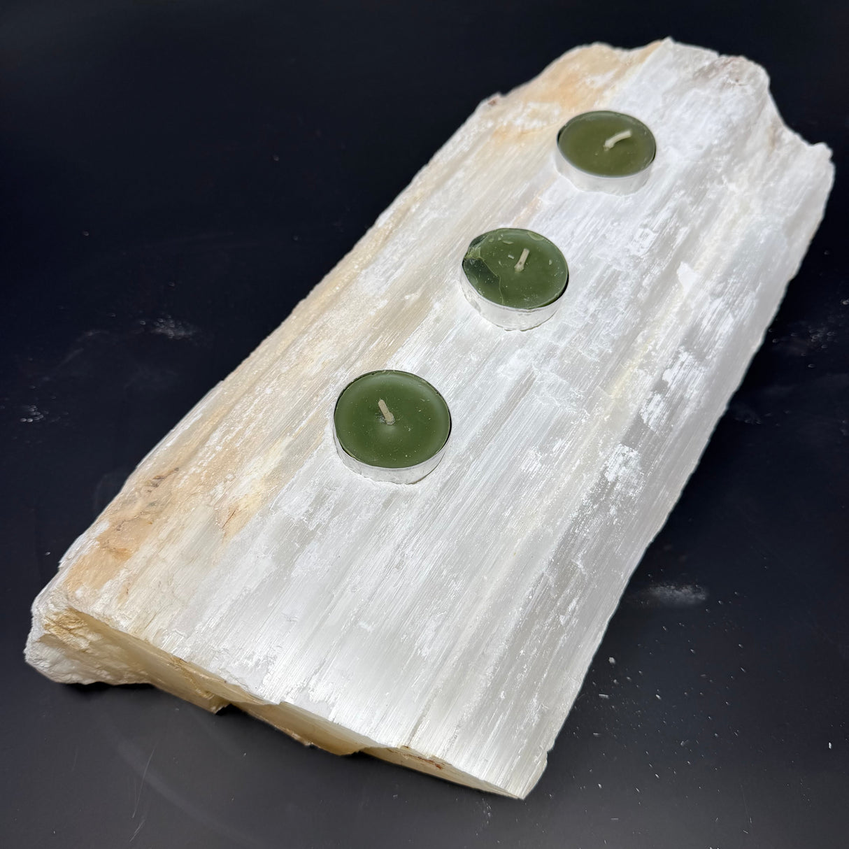 Selenite Log 3 Tealight Candle Holder - Medium