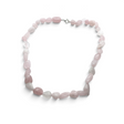 Rare Earth Gallery rose quartz tumbled gemstone necklace with a silver clasp on a white background