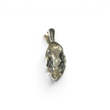Rare Earth Gallery faceted sharp oval quartz crystal pendant with a tapered metal bezel and fancy cutout details