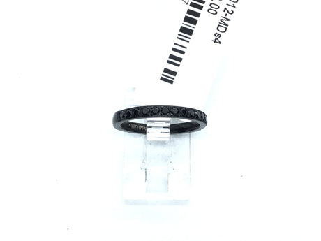 Black titanium 2mm band ring with black cubic zirconia pave across half, size 4