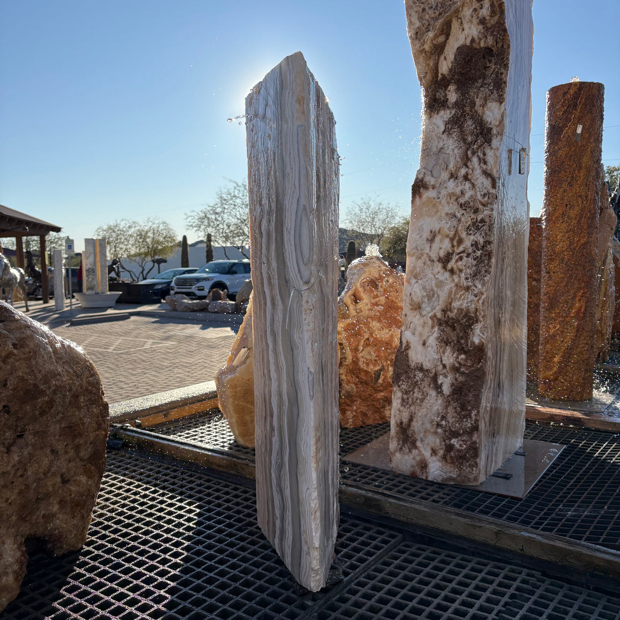 Yellow Zebra Onyx Fountain - Tapered Block with 3 Cuts & Pin