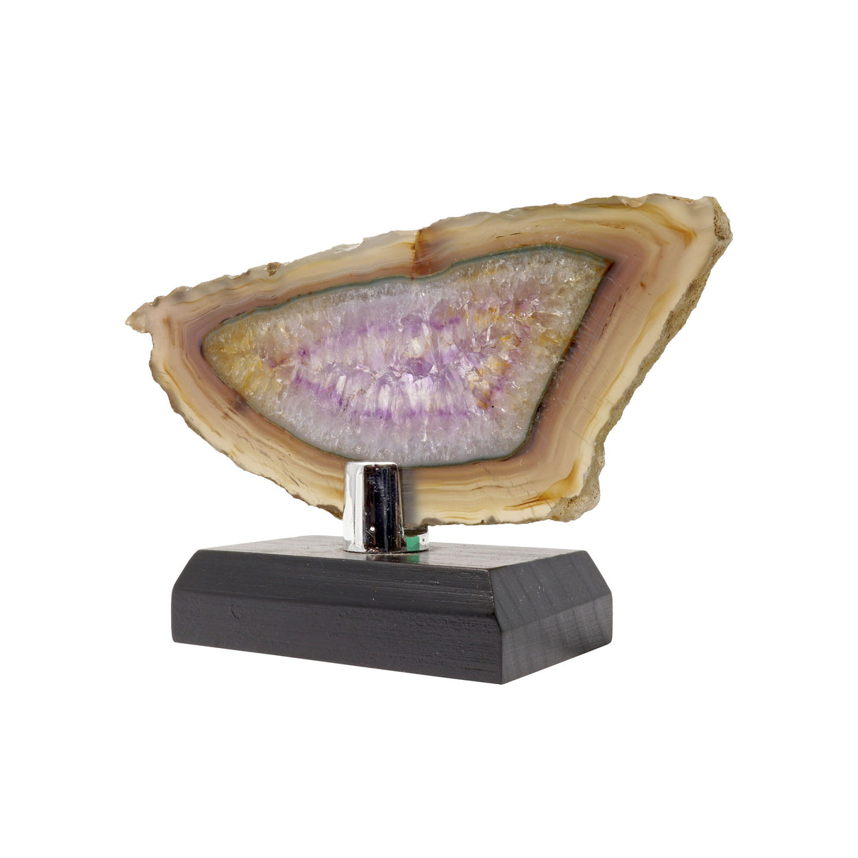 Agate Slice - Amethyst with Brown & Green Accents on Wooden Screw Stand