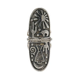 Silver Ring Size 10 - Night & Day Desert Landscape Scene with Native Tribal Eagle & Zuni Bear with Tri-band Top