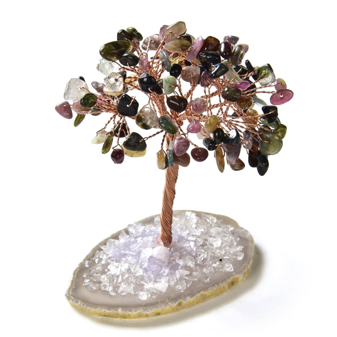 Gemstone Beaded Crystal Trees On Agate Slice Base