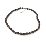 Rare Earth Gallery mahogany obsidian necklace featuring polished rectangular tumbled beads on a silver-tone clasp.