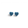 Turquoise pave heart stud earrings on a white backdrop