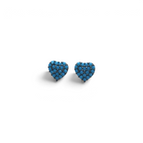 Turquoise pave heart stud earrings on a white backdrop