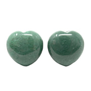 Two green aventurine puffy hearts with polished 30mm surfaces