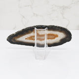 Agate Slice on Lucite Easel Stand - Heavy Chocolate Bands with Carmel Carnelian Center with Quartz Layer