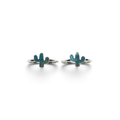 Rare Earth Gallery sterling silver ring featuring a turquoise cactus inlay in a simple bezel setting