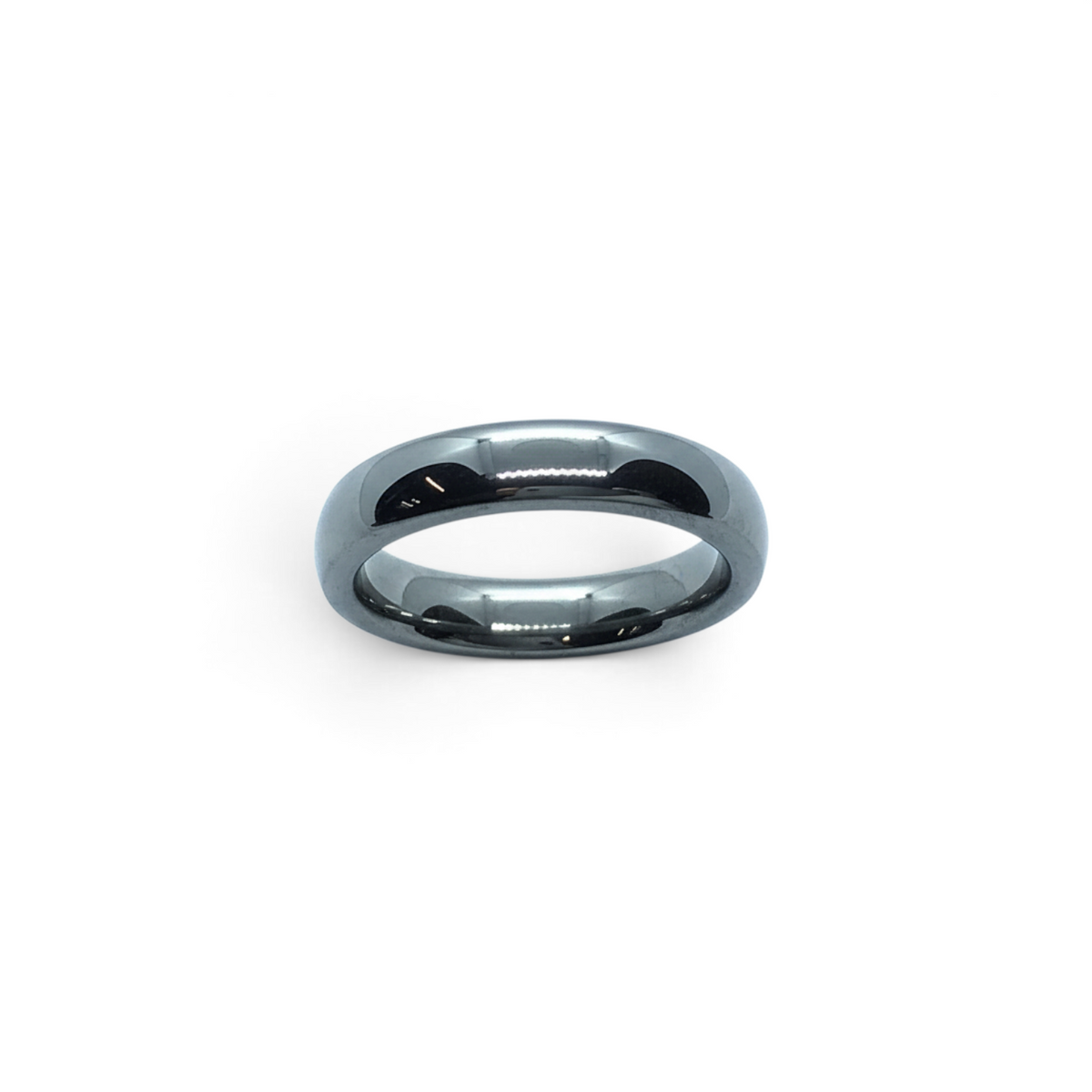 Rare Earth Gallery 4mm polished domed tungsten ring with a smooth metallic finish