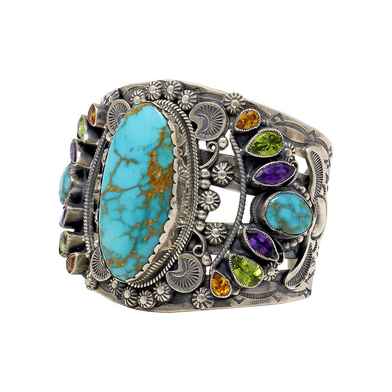 Leo Feeney Royston Turquoise Cuff Bracelet -Flat Oval with Amethyst, Peridot & Citrine