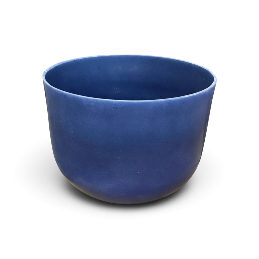 Rare Earth Gallery 10-inch blue kyanite gem-infused quartz singing bowl tuned to note E at 440 Hertz