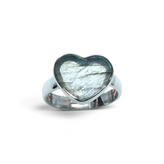 Rare Earth Gallery heart-shaped labradorite ring with a flat cut stone set in a simple polished silver bezel