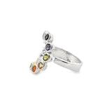 7 Chakra Fan Ring with Faceted Stones Bezel Set in 925 Sterling Silver sz7