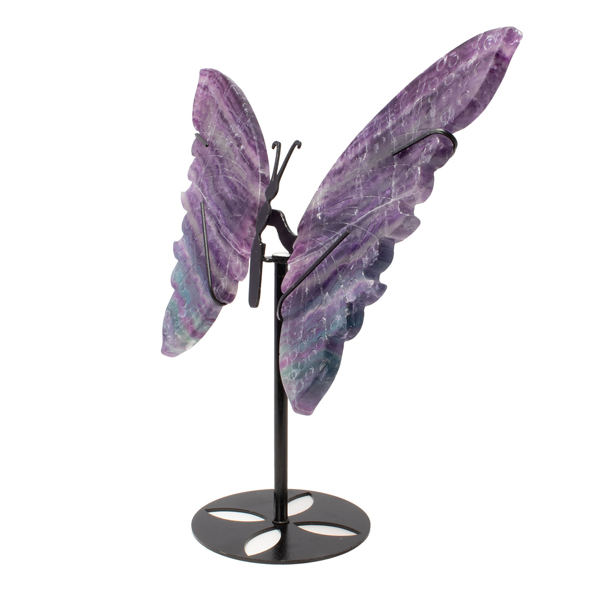 A+ Rainbow Fluorite Butterfly Wings Carving with Fitted Stand