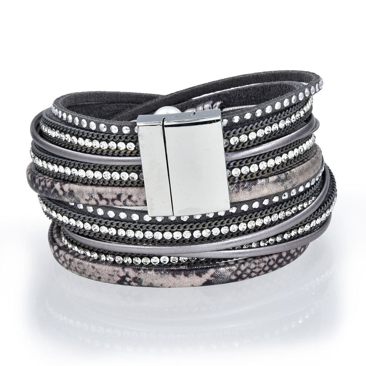 Charcoal & Pink Tree Of Life Multi Wrap Bracelet Double with Magnetic Clasp - Sacred Geometry