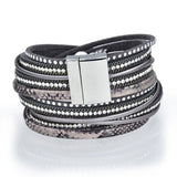 Charcoal & Pink Tree Of Life Multi Wrap Bracelet Double with Magnetic Clasp - Sacred Geometry
