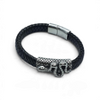 Rare Earth Gallery black braided leather bracelet featuring a stainless steel snake slider and magnetic clasp.