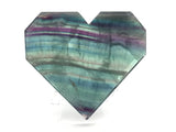 Rainbow Fluorite Heart - Flat with Faceted Faces on Lucite Stand (Horizontal Green & Purple Banding)