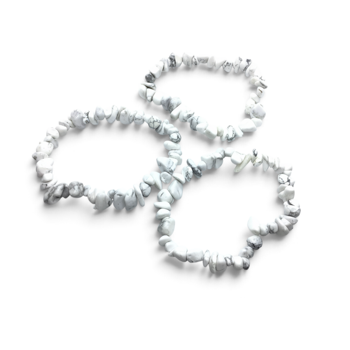 Rare Earth Gallery white howlite chip bracelet featuring natural tumbled stone beads on a stretch cord