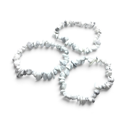Rare Earth Gallery white howlite chip bracelet featuring natural tumbled stone beads on a stretch cord