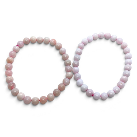 Rare Earth Gallery pink common opal beaded bracelets featuring 6mm smooth round gemstone beads on elastic cord