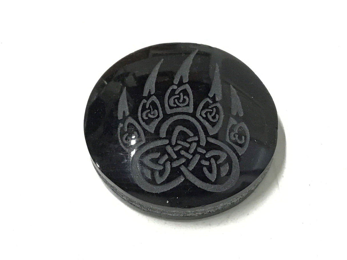Obsidian Symbol Cabochon - Wolf Paw with Celtic Symbols -Sacred Geometry