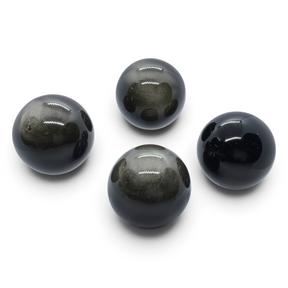 Rare Earth Gallery polished goldsheen obsidian spheres showing natural metallic golden sheen against white background