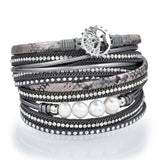 Charcoal & Pink Tree Of Life Multi Wrap Bracelet Double with Magnetic Clasp - Sacred Geometry
