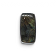 Rare Earth Gallery labradorite ring featuring a narrow rectangular cabochon with orange and yellow flash in silver