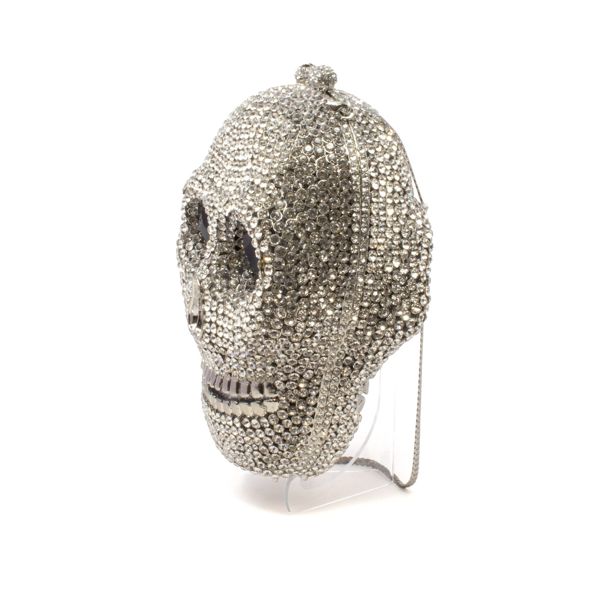 Skull Crystal Purse with Chain - Clear with Black Eyes