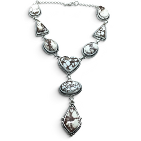 Rare Earth Gallery lavalier necklace featuring geometric Wild Horse Howlite cabochons set in 925 sterling silver rope.